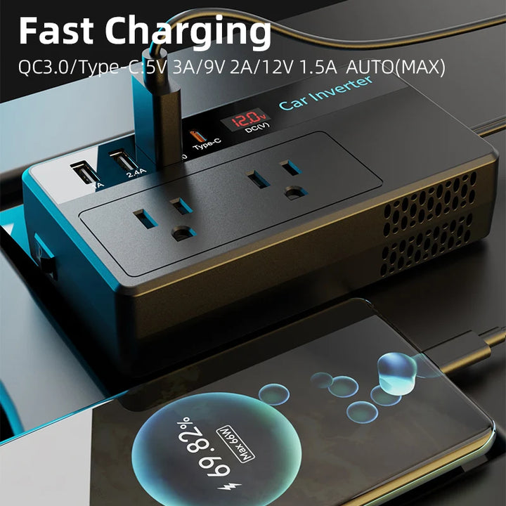 200W Car Power Inverter with USB & Type-C Ports - Carmodza.com