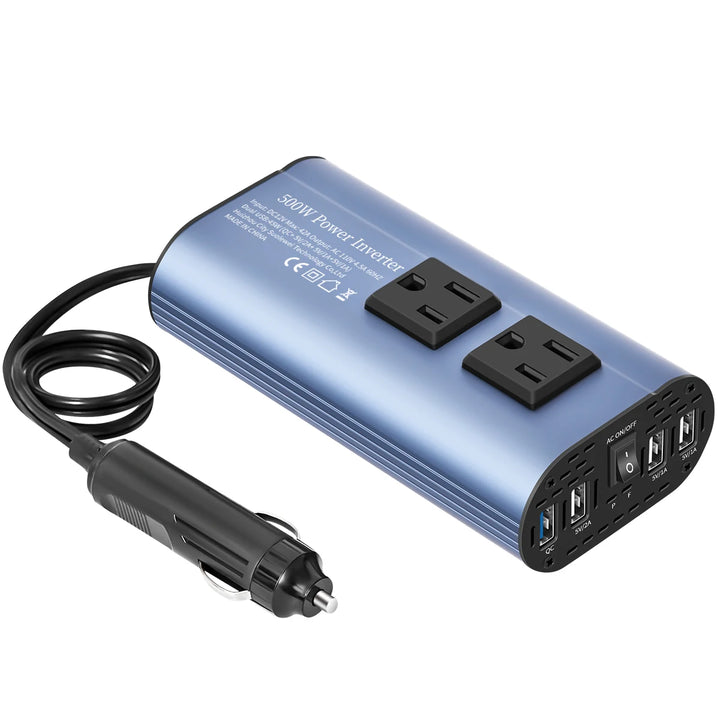 500W Car Power Inverter with Dual AC Outlets & 4 USB Ports - Carmodza.com