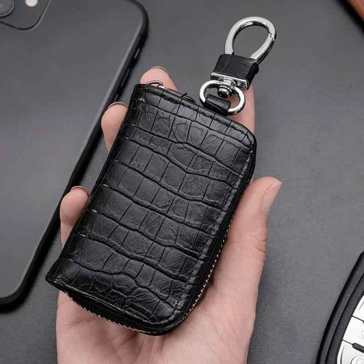 Crocodile Print Leather Car Key Bag | Protective Zipper Key Fob Case - Carmodza.com