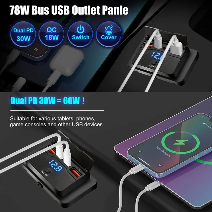 Fast Charge Car Socket Adapter with Switch | 12V-24V QC 3.0 & PD - Carmodza.com