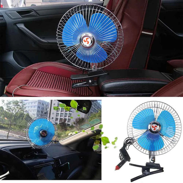 8 Inch Air Cooling Fan 12V/24V 15W Electric Car Oscillating Fan Low Noise Summer Cooling Fan Rotation Adjustable Clip-On Car Fan