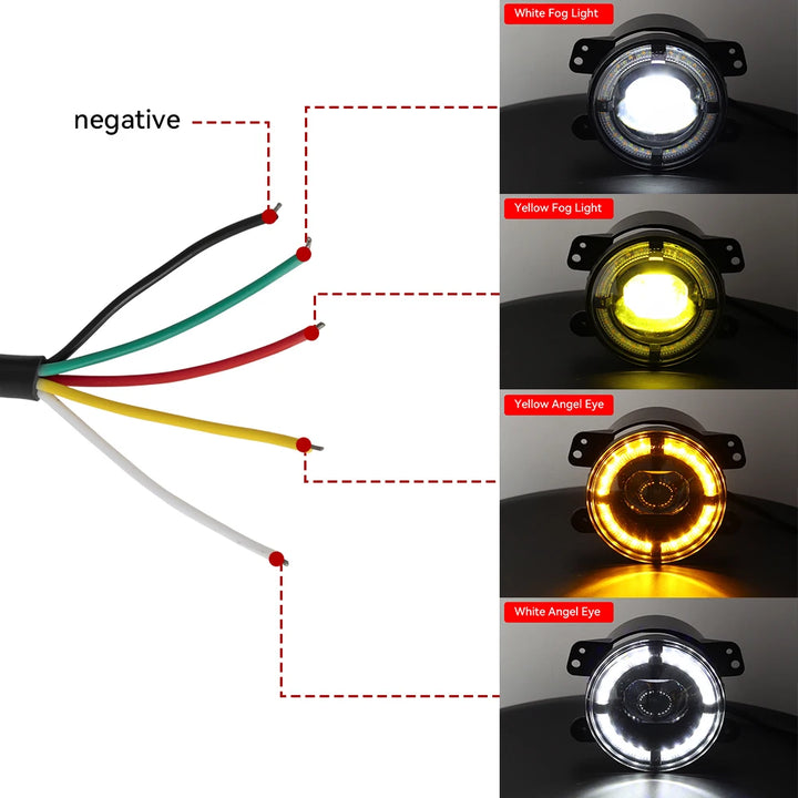 Jeep Wrangler Angel Eye Fog Lights | Dual Color Halo DRL - Carmodza.com