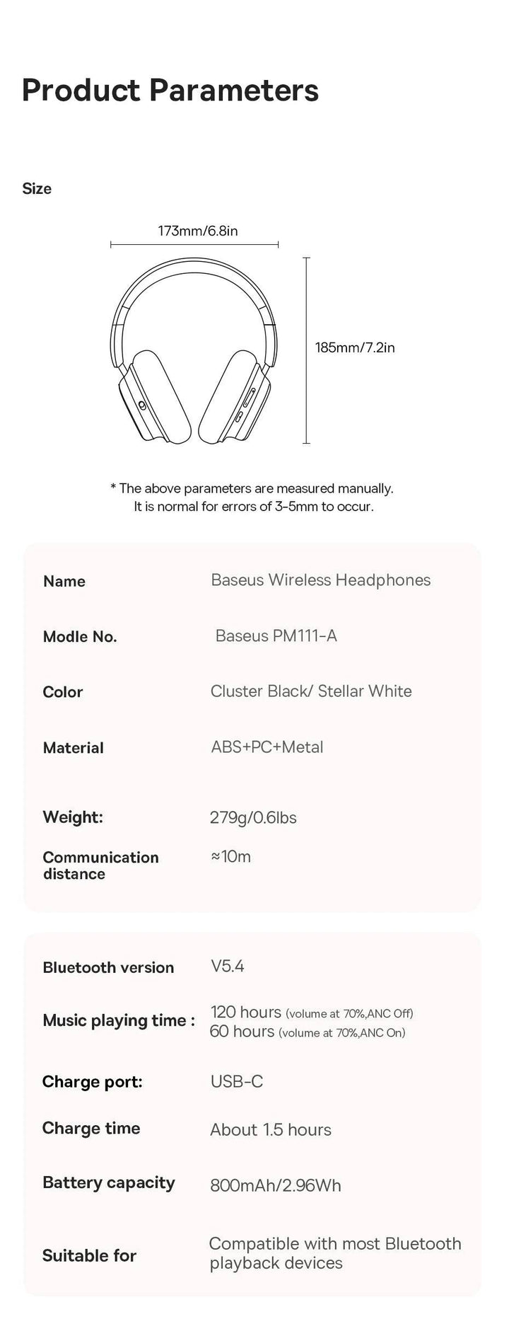 Baseus Wireless Noise Canceling Headphones - 120H Playtime - Carmodza.com