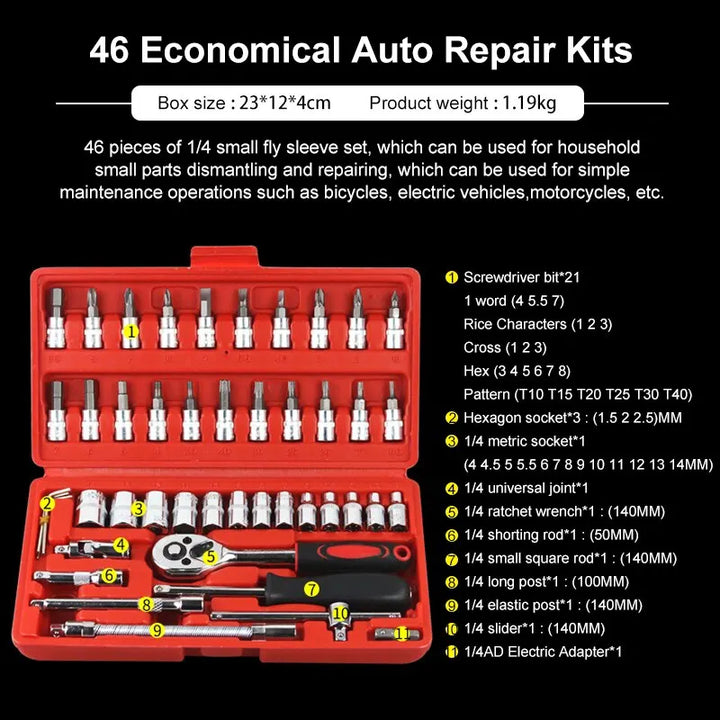 Car Repair Socket Wrench Set - 46pcs Professional Mechanic Kit - Carmodza.com