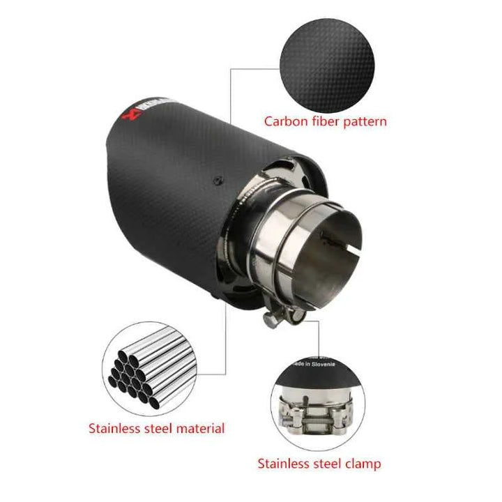 New Car bright Carbon Fiber Muffler Tip Exhaust System Pipe Mufflers Matte Universal Crimping Stainless steel Black exhaust tip