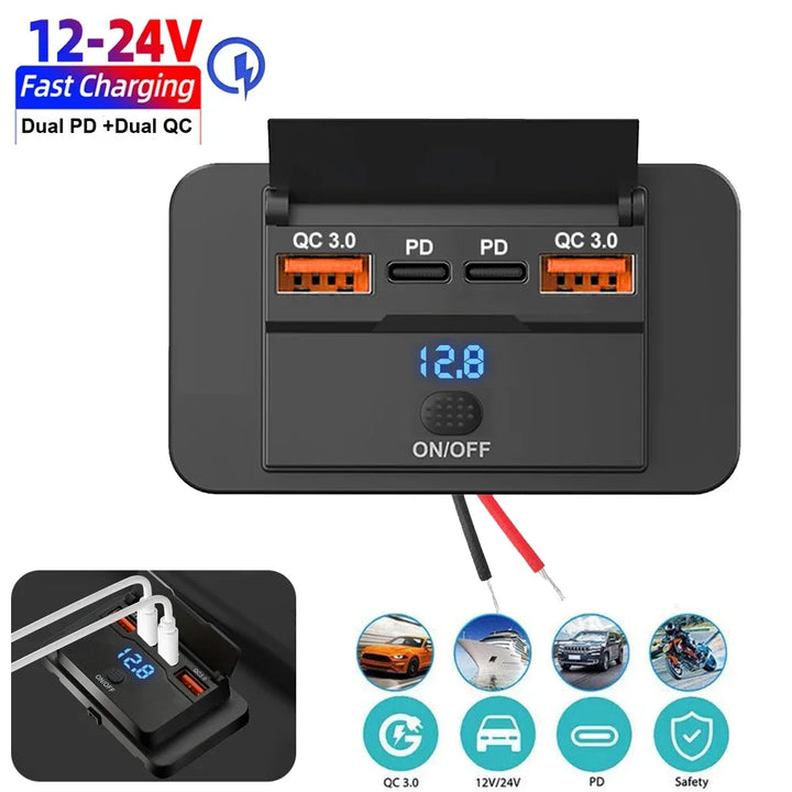 Fast Charge Car Socket Adapter with Switch | 12V-24V QC 3.0 & PD - Carmodza.com