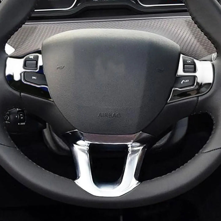 Peugeot 208 2008-2018 Steering Wheel Trim Cover - Glossy Silver ABS - Carmodza.com