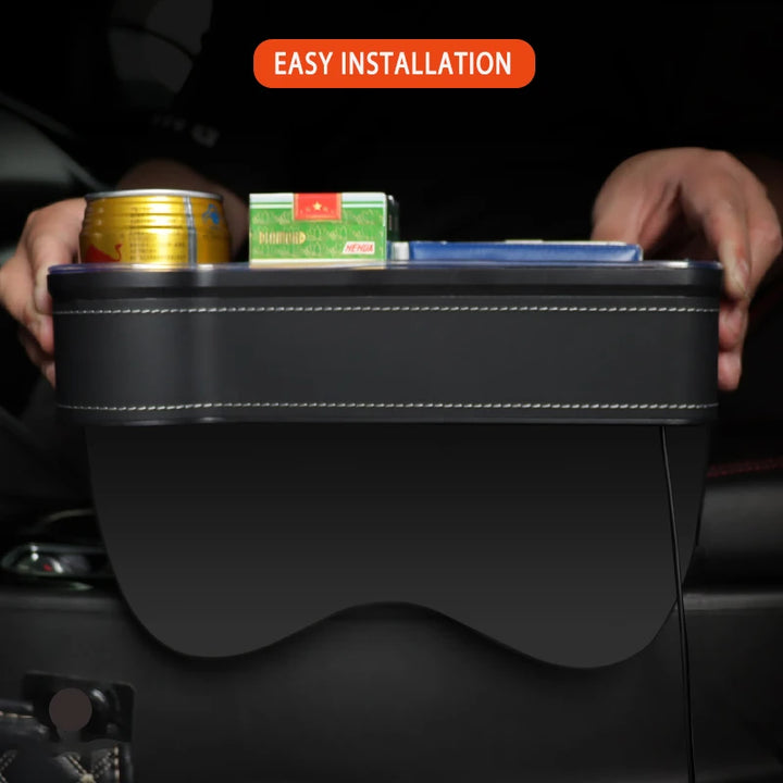 LED Car Seat Gap Organizer with USB, Cup Holder & 7-Color Light - Carmodza.com