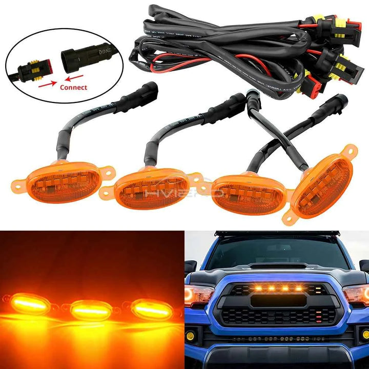 4X Car Grille Light Yellow Light Daytime Running Light LED Decorative Warning Light Pickup Truck Haze Light 12V Control Raptor