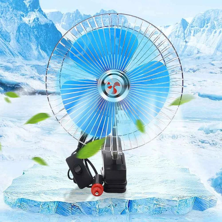 8 Inch Air Cooling Fan 12V/24V 15W Electric Car Oscillating Fan Low Noise Summer Cooling Fan Rotation Adjustable Clip-On Car Fan
