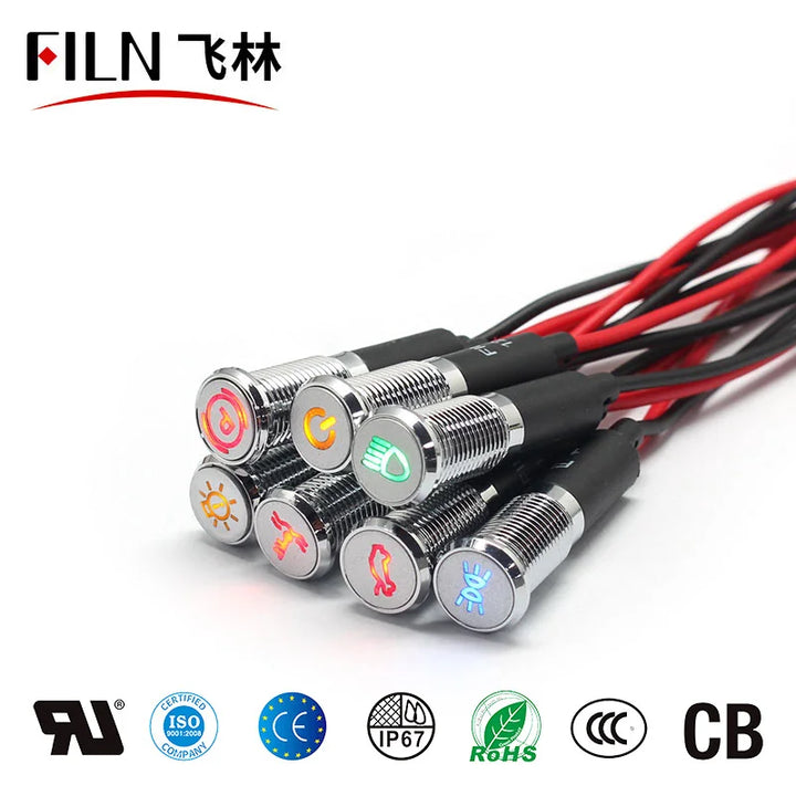 Car Dashboard LED Indicator Lights | 12V Metal Pilot Symbol Lamp - Carmodza.com