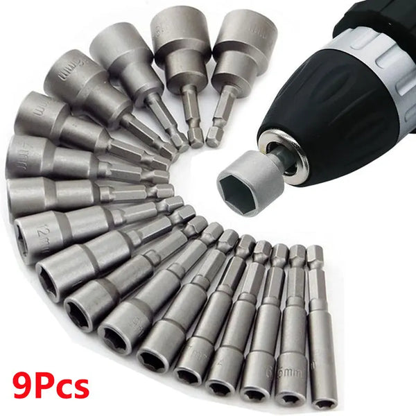 Magnetic Hex Nut Driver Bit Set for Drills (9-Piece) - Carmodza.com
