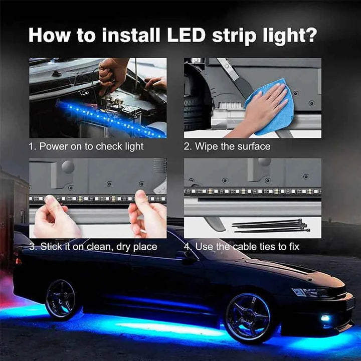 Car Underglow Neon strip Lights RGB 8 Color Music Mode with App/Remote Control for Car Underbody Light Strips for all car