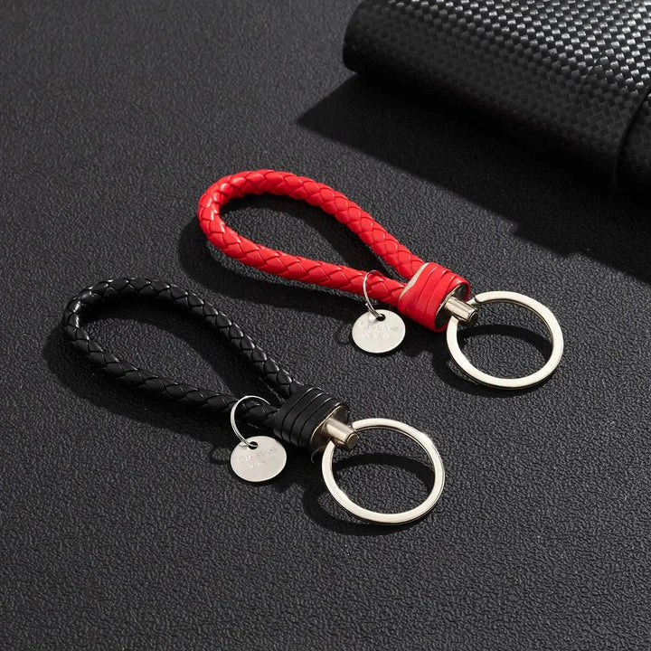 Braided Leather Car Keychain | Stylish Woven Rope Keyring - Carmodza.com