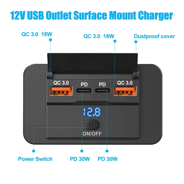 Fast Charge Car Socket Adapter with Switch | 12V-24V QC 3.0 & PD - Carmodza.com