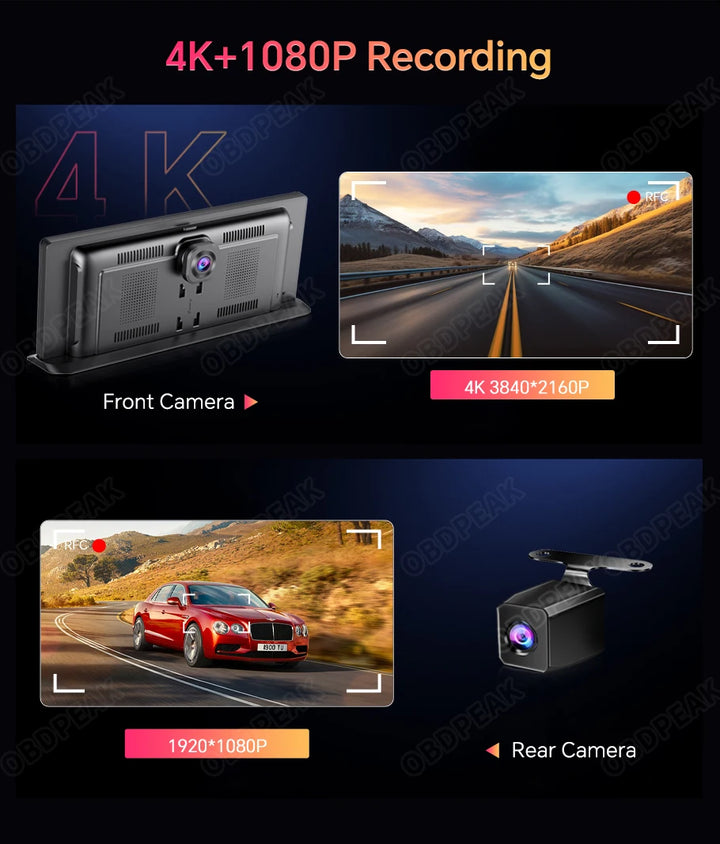 4K Wireless Carplay Android Auto Car DVR Dash Cam - Carmodza.com
