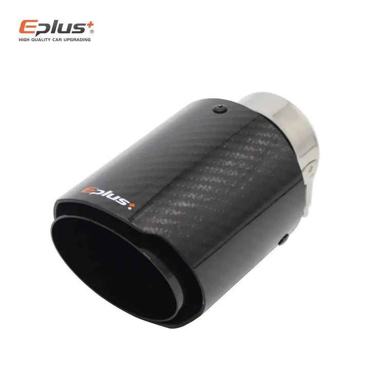 EPLUS Car Glossy Carbon Fiber Muffler Tip Exhaust System Pipe Mufflers Nozzle Universal Straight Stainless Black