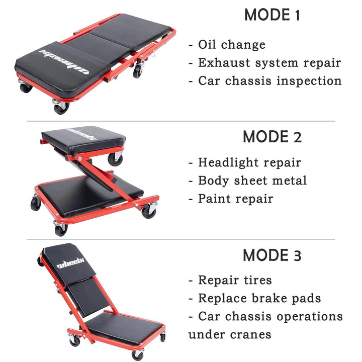 3-in-1 Folding Mechanic Creeper Seat & Stool for Garage - Carmodza.com