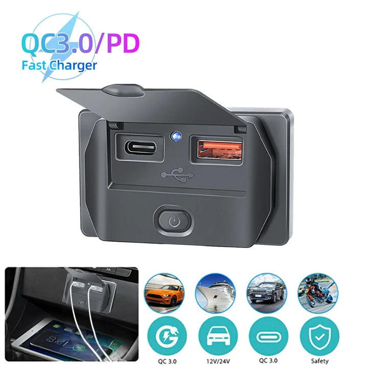 Fast Charge Car Socket Adapter with Switch | 12V-24V QC 3.0 & PD - Carmodza.com