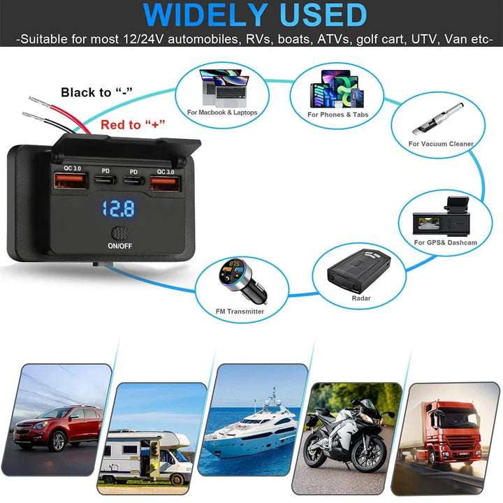 Fast Charge Car Socket Adapter with Switch | 12V-24V QC 3.0 & PD - Carmodza.com