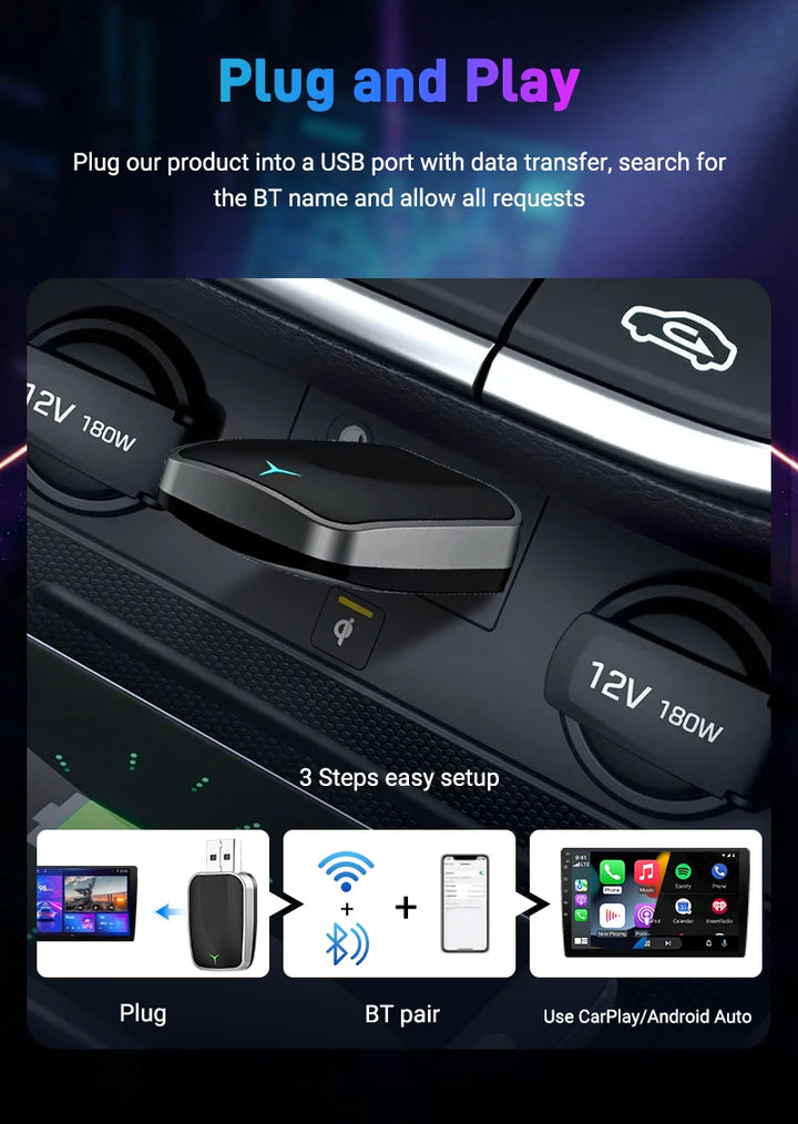 Wireless CarPlay Android Auto Adapter | 2-in-1 USB Dongle - Carmodza.com