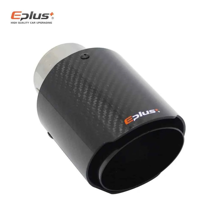 EPLUS Car Glossy Carbon Fiber Muffler Tip Exhaust System Pipe Mufflers Nozzle Universal Straight Stainless Black