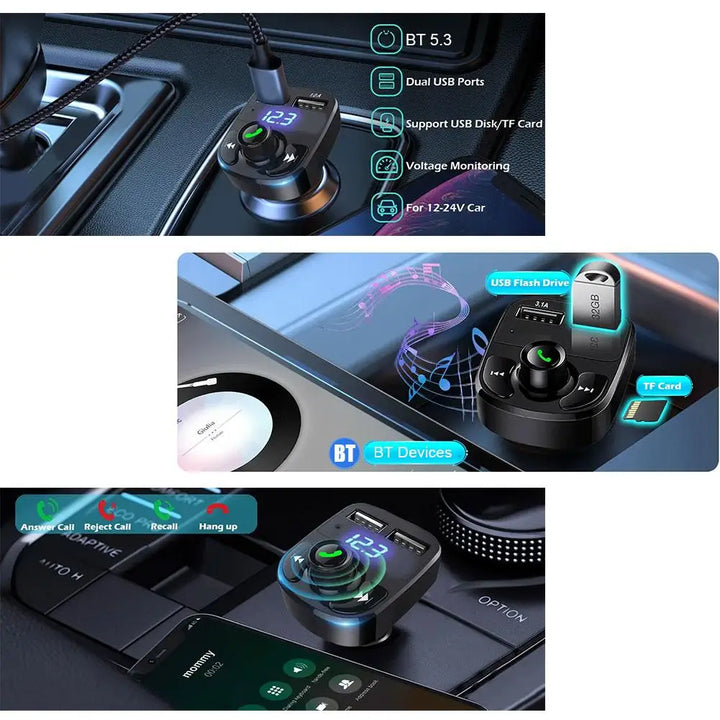 Bluetooth FM Transmitter Car Kit with 3.1A Dual USB & Hands-Free - Carmodza.com