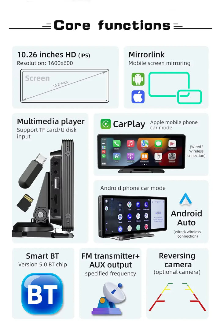 Wireless CarPlay Car Stereo Display - 10.26" HD Touchscreen - Carmodza.com