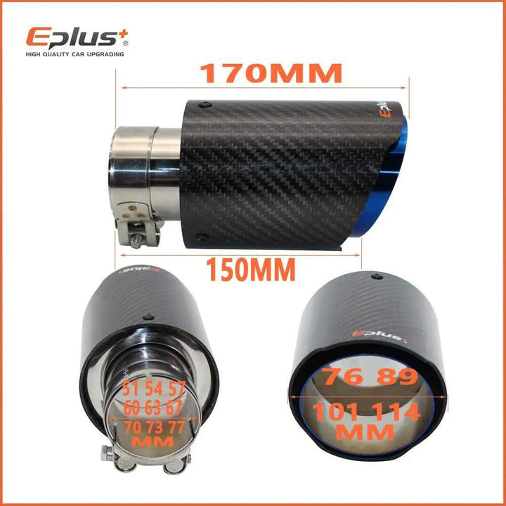 EPLUS Car Glossy Carbon Fiber Muffler Tip Exhaust System Pipe Mufflers Nozzle Universal Straight Stainless Black