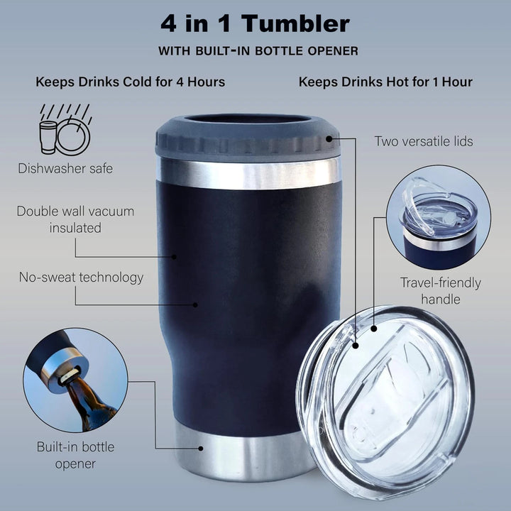 Car Insulated Can Cooler Cup – 4-in-1 Stainless Steel Tumbler - Carmodza.com