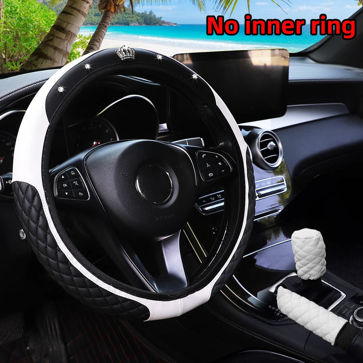 Leather Car Cover Set - 3pc Quilted Crown & Diamond Accent - Carmodza.com