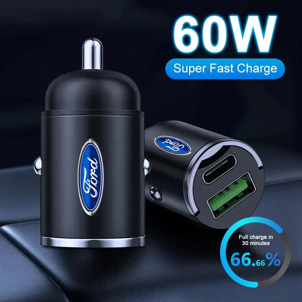 Ford 60W Fast Car Charger with USB-C & USB-A Ports - Carmodza.com