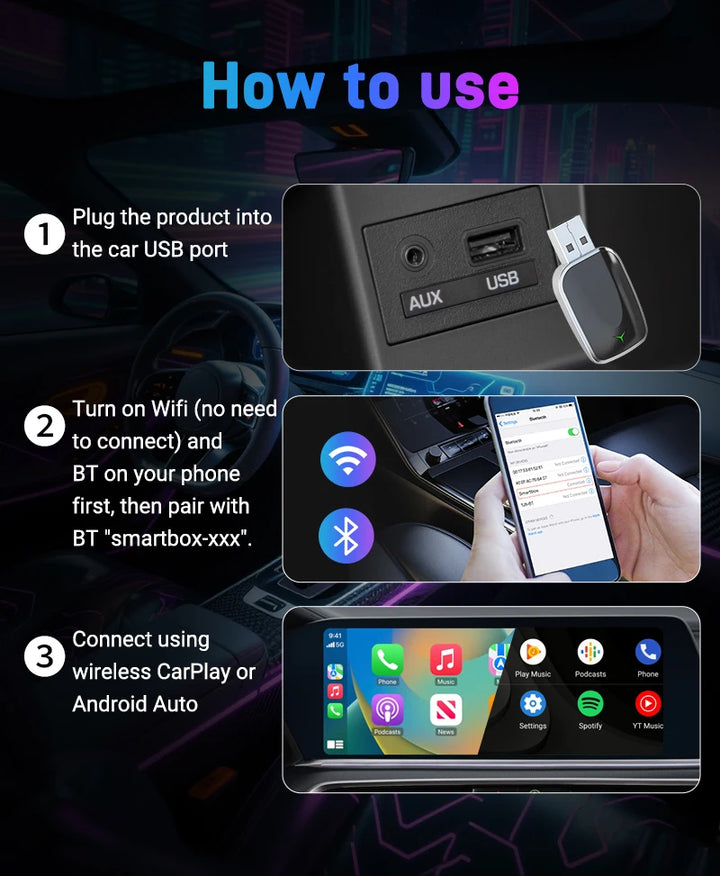 Wireless CarPlay Android Auto Adapter | 2-in-1 USB Dongle - Carmodza.com