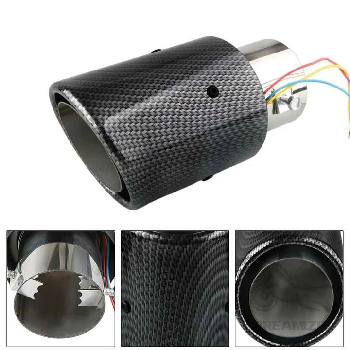 63-65mm Universal Flaming Luminous Motorcycle Exhaust Pipe Tail Vent Carbon Fiber Car Muffler With LED Flashing Decorative Light
