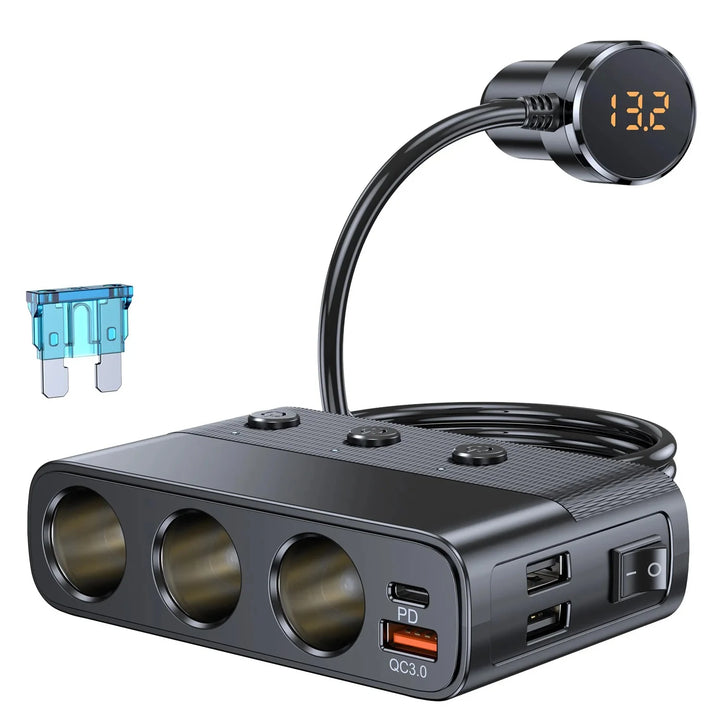 128W Car Charger Splitter Adapter with PD 30W & QC 3.0 Fast Charging - Carmodza.com