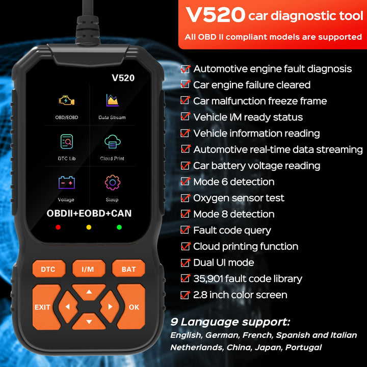 Car Code Reader V520 OBD2 Scanner Diagnostic Tool - Pro Version - Carmodza.com