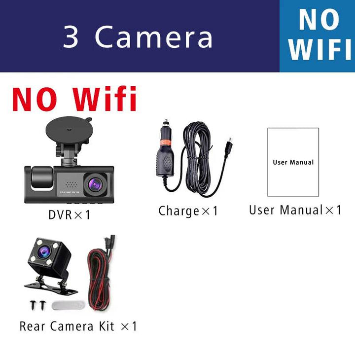 3-Channel WiFi Dash Cam 1080p with Interior & Rear Camera - Carmodza.com