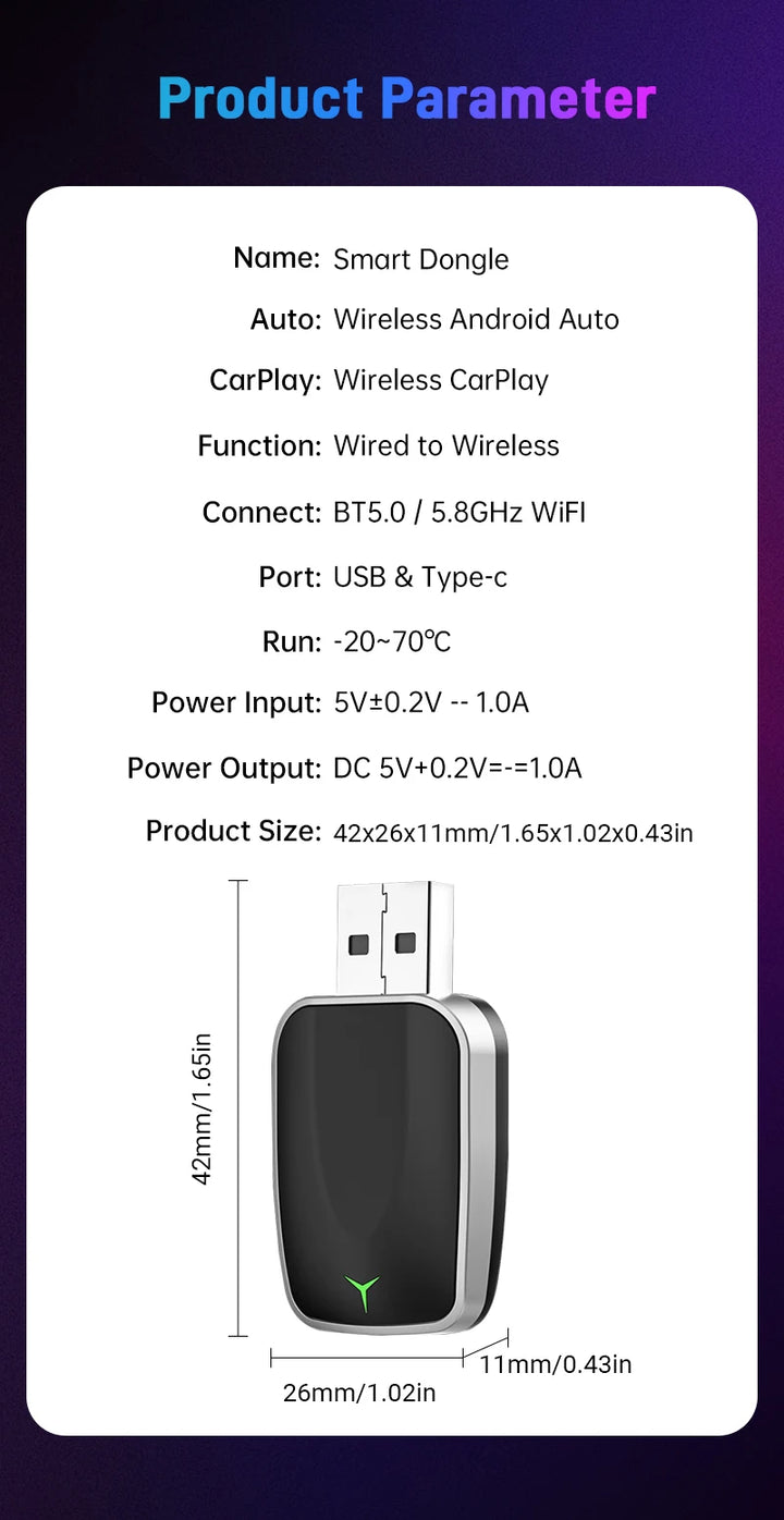 Wireless CarPlay Android Auto Adapter | 2-in-1 USB Dongle - Carmodza.com