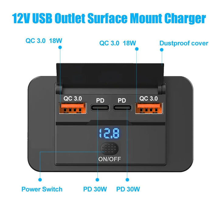 Fast Charge Car Socket Adapter with Switch | 12V-24V QC 3.0 & PD - Carmodza.com