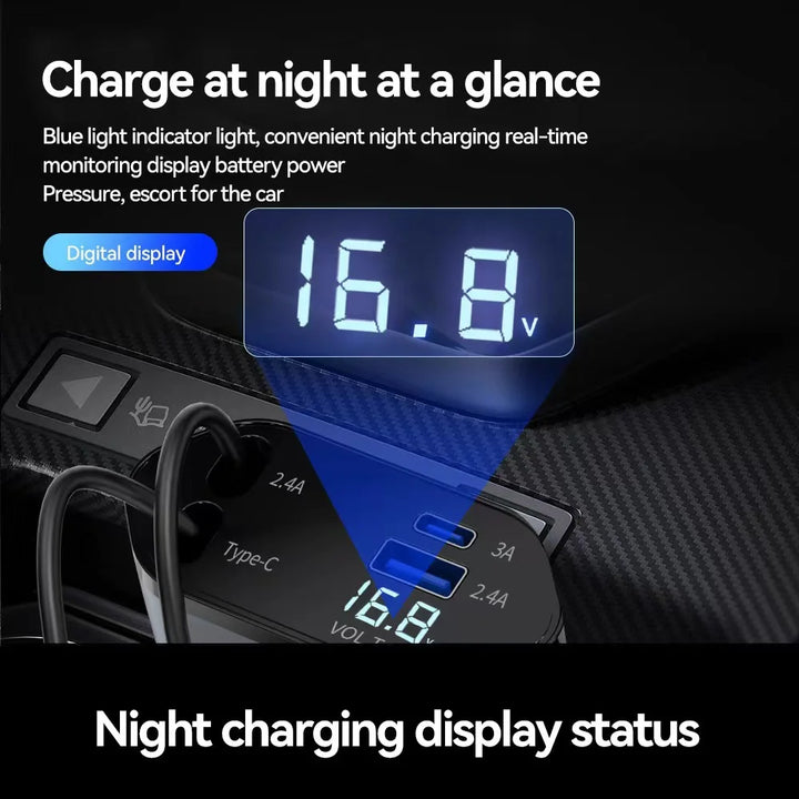 Retractable Car Charger | 120W 4-in-1 USB PD Type-C Fast Charging - Carmodza.com