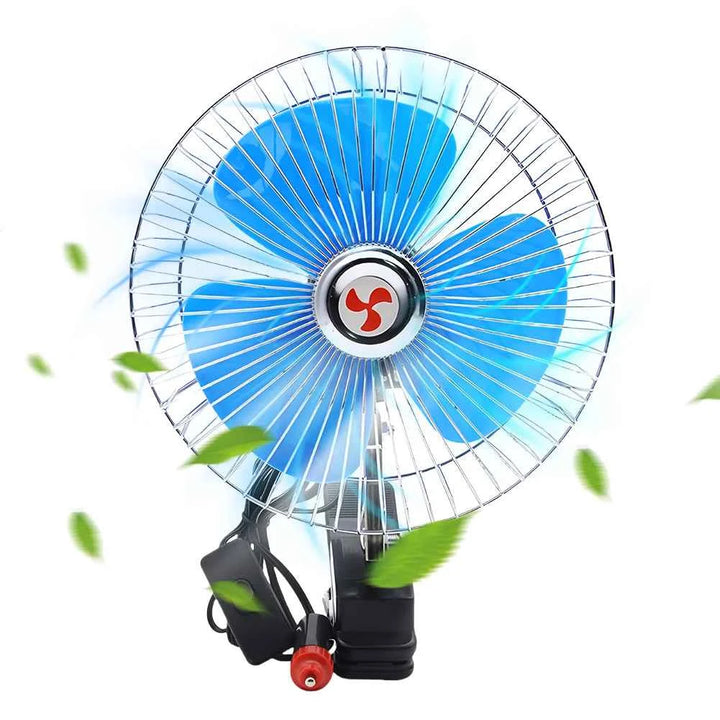 8 Inch Air Cooling Fan 12V/24V 15W Electric Car Oscillating Fan Low Noise Summer Cooling Fan Rotation Adjustable Clip-On Car Fan