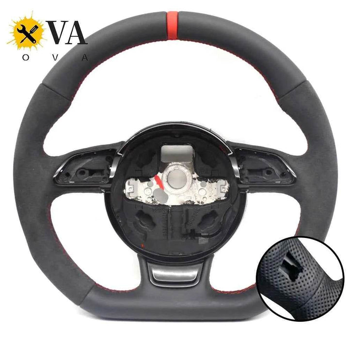 Audi Sport Flat Bottom Steering Wheel | Suede & Leather Grip - Carmodza.com