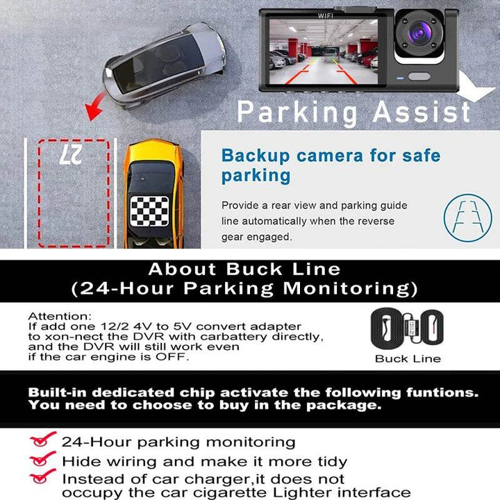 3-Channel WiFi Dash Cam 1080p with Interior & Rear Camera - Carmodza.com