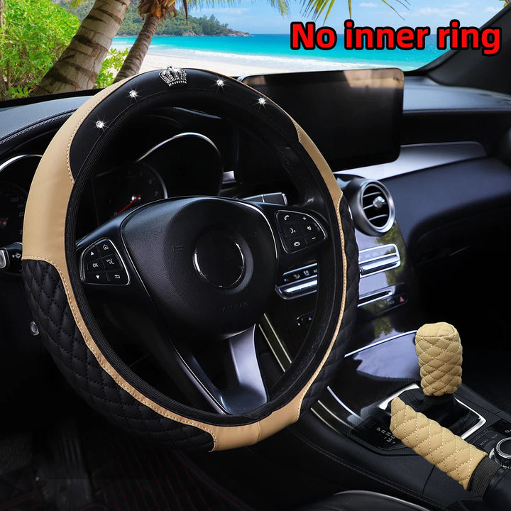 Leather Car Cover Set - 3pc Quilted Crown & Diamond Accent - Carmodza.com
