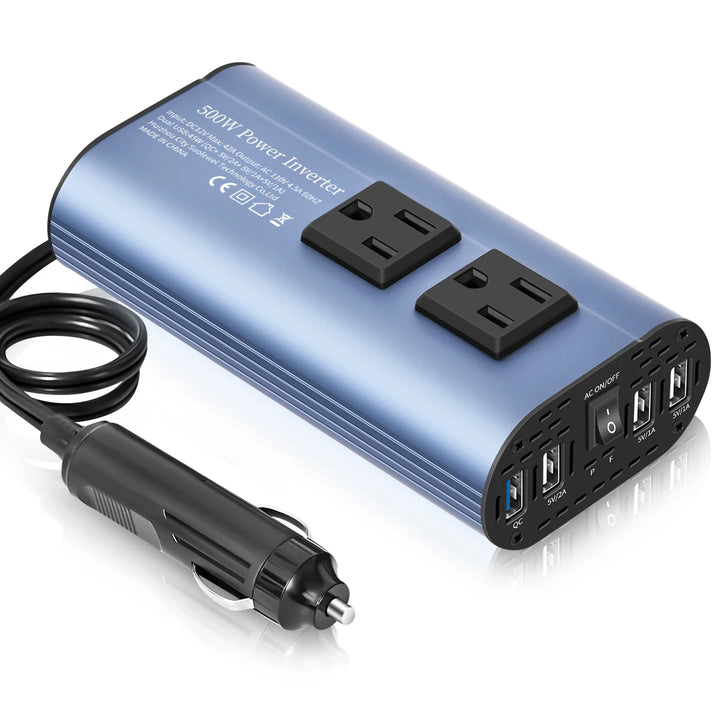 500W Car Power Inverter with Dual AC Outlets & 4 USB Ports - Carmodza.com