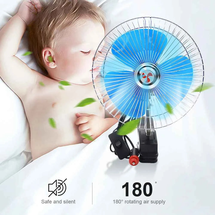 8 Inch Air Cooling Fan 12V/24V 15W Electric Car Oscillating Fan Low Noise Summer Cooling Fan Rotation Adjustable Clip-On Car Fan
