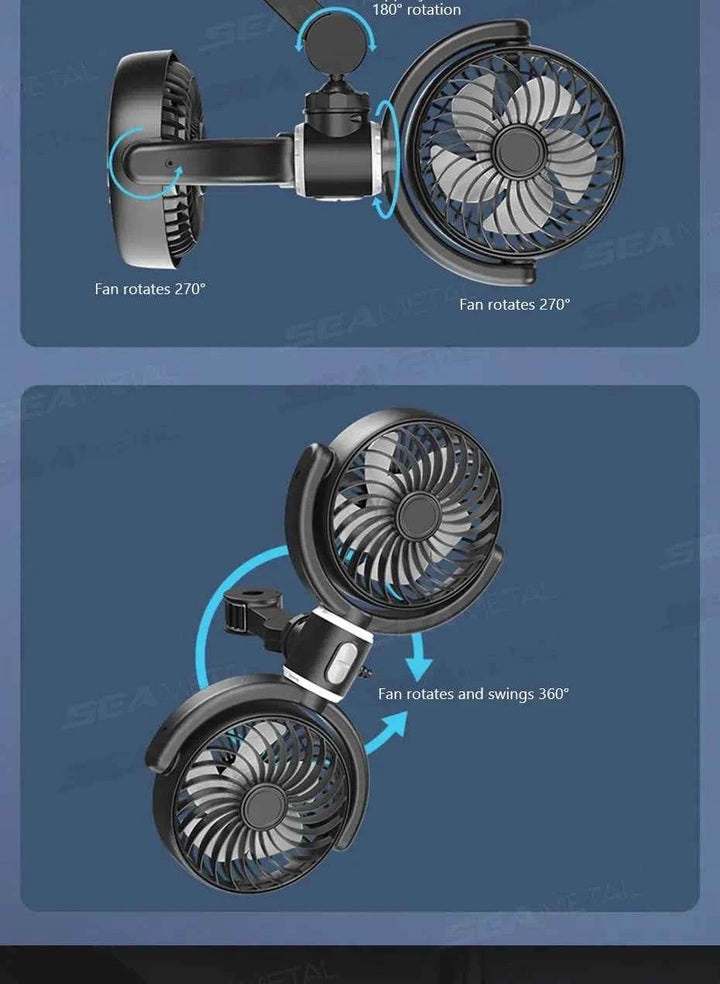 Car Headrest Cooling Fan - SEAMETAL Dual-Head USB - Carmodza.com