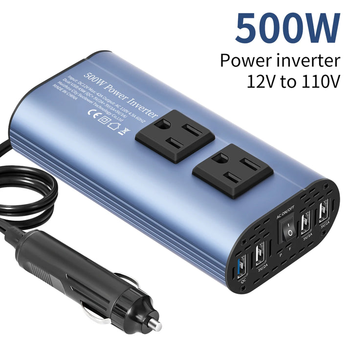 500W Car Power Inverter with Dual AC Outlets & 4 USB Ports - Carmodza.com