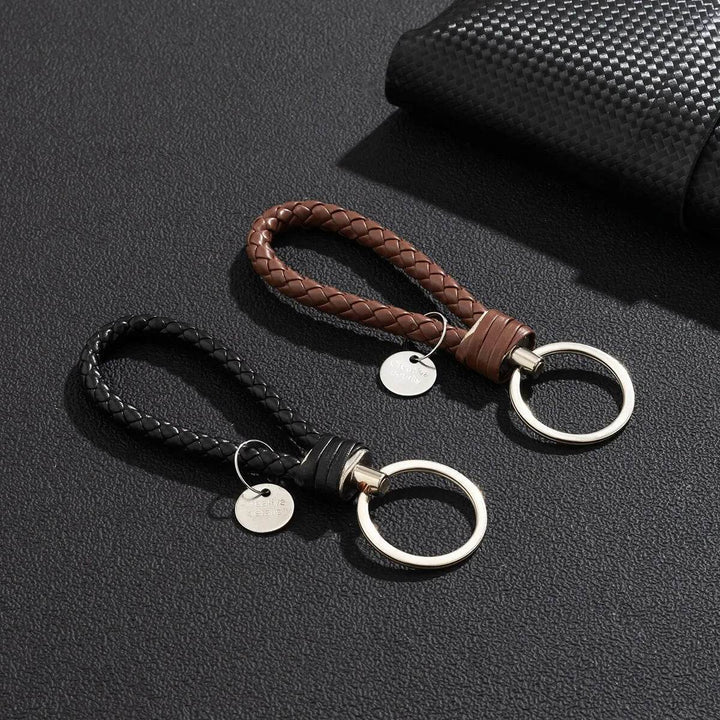 Braided Leather Car Keychain | Stylish Woven Rope Keyring - Carmodza.com
