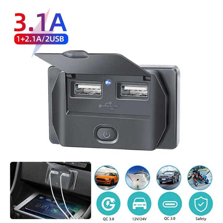 Fast Charge Car Socket Adapter with Switch | 12V-24V QC 3.0 & PD - Carmodza.com